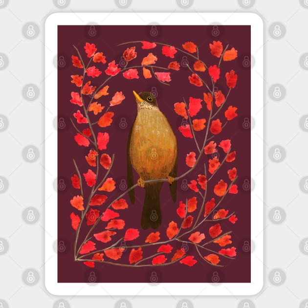 Painted bird on autumn tree Magnet by agus.cami